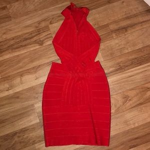 Red body contour dress